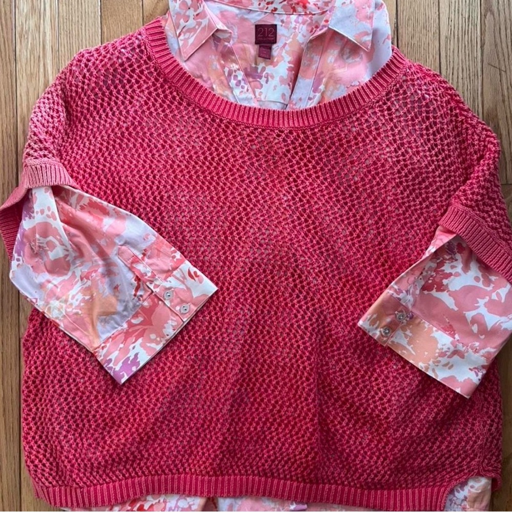Pink Layered Knit Sweater Blouse Combo 3X Lightweight Open Knit Top